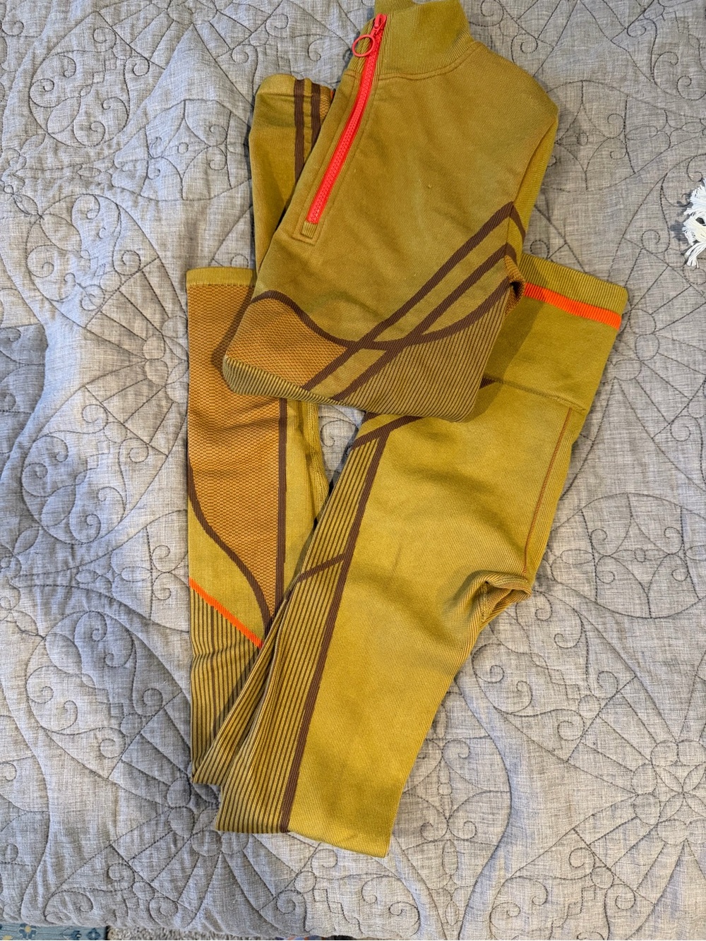 Fabletics Olive and Orange Crop Top w/ matching leggings